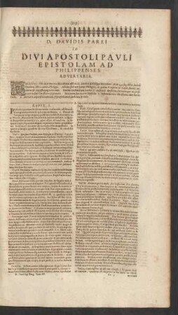D. Davidis Parei In Divi Apostoli Pauli Epistolam Ad Philippenses.