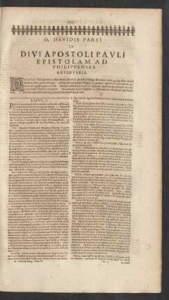 D. Davidis Parei In Divi Apostoli Pauli Epistolam Ad Philippenses.