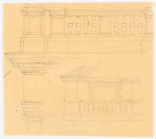 Balustrade und Gebälkzone: Balustrade (Ausschnitt), Gebälkzone (ionische Ordnung) (Ausschnitt)