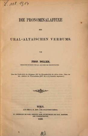 Die Pronominalsuffixe des ural-altaischen Verbums