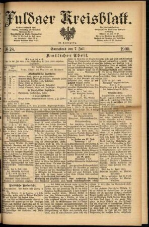 Erste Ausgabe vom Samstag, den 07. Juli 1900.