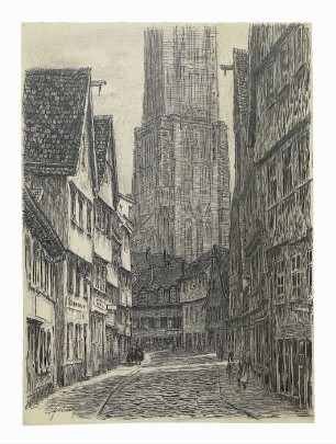 Blick in die Walfischgasse von Nordwesten in Richtung Münster. Um 1930 (?)