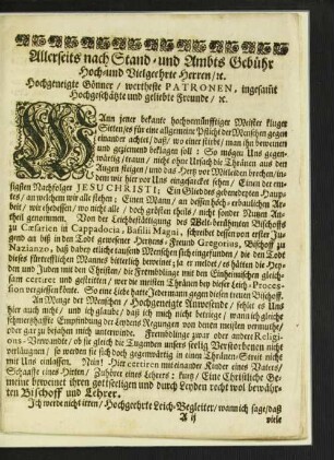 Allerseits nach Stand- und Ambts Gebühr Hoch- und Vielgeehrte Herren/ etc.