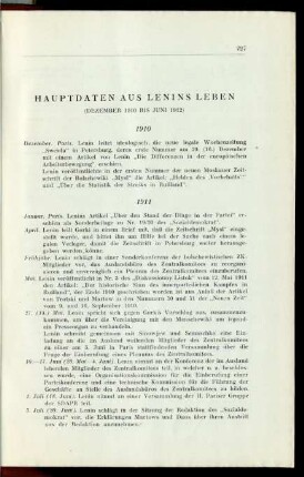 Hauptdaten Aus Lenins Leben (Dezember 1910 Bis Juni 1912)