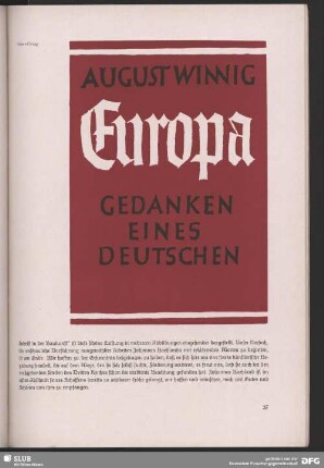 August Winnig. Europa. Gedanken eines Deutschen