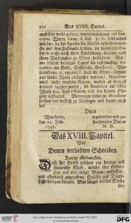 Das XVII. Kapitel: Von denen verliebten Schreiben