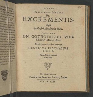 Disputatio Medica De Excrementis