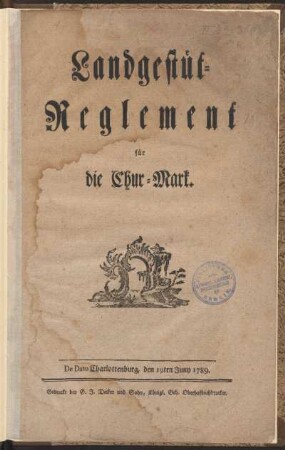Landgestüt-Reglement für die Chur-Mark