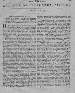 Müller, A. H.: Von der Nothwendigkeit einer theologischen Grundlage der gesammten Staatswissenschaften und der Staatswirthschaft insbesondre. Leipzig: Vogel 1819