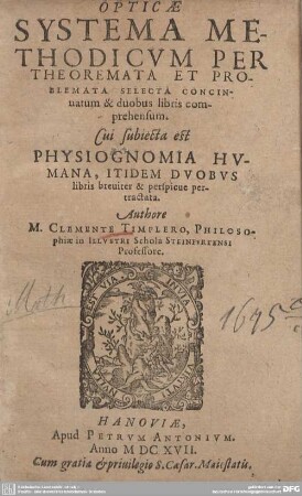 Opticae Systema Methodicvm Per Theoremata Et Problemata Selecta Concinnatum & duobus libris comprehensum