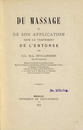Du massage et de son application dans le traitement de l'entorse