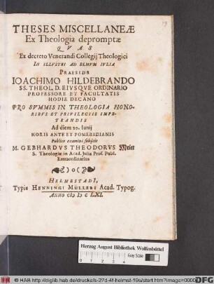 Theses Miscellaneae Ex Theologia depromptae