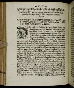 Des Heiligen Römischen Reichs Churfürsten/ Fürsten und Ständen zu gegenwärtigem Reichs-Tag gevollmächtigte Räthe/ Bothschafften und Gesandte.