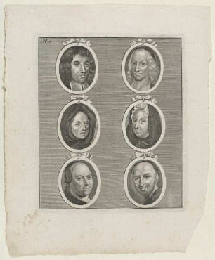 Bildnisse des Baruch Spinoza, des Philipp Jakob Spener, der Jeanne Marie Guyon du Chesnoy Bouvier de la Motte, der Antoinette Bourignon, des Nikolaus Ludwig Grafen von Zinzendorf und des Julien Offray de La Mettrie