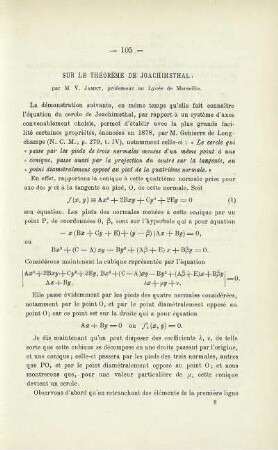 SUR LE THÉORÈME DE JOACHIMSTHAL.