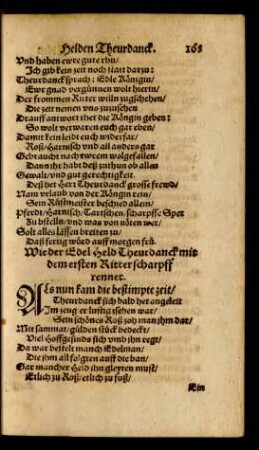 Wie der Edel Held Theurdanck mit dem ersten Ritter scharpff rennet.