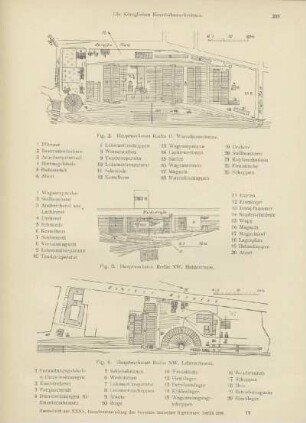 Fig. 2. Hauptwerkstatt Berlin O. Warschauerstrasse ; Fig. 3. Hauptwerkstatt Berlin NW. Haidenstrasse ; Fig. 4. Hauptwerkstatt Berlin NW. Lehrterstrasse