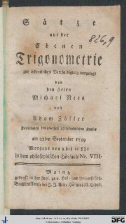 Sätze aus der Ebenen Trigonometrie