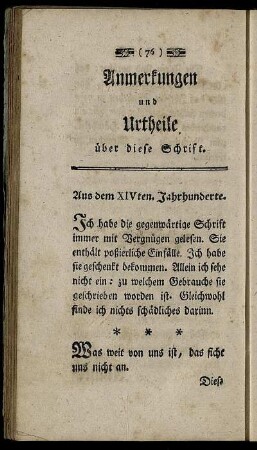 Anmerkungen und Urtheile über diese Schrift.