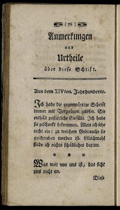 Anmerkungen und Urtheile über diese Schrift.