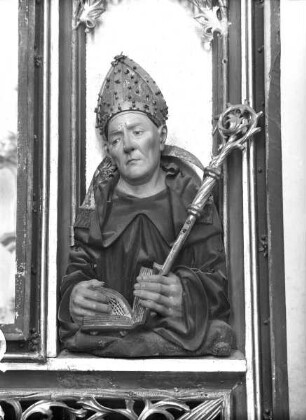 Altar in zweiter Öffnung — Rechter Altarflügel: Die Anbetung der Heiligen Drei Könige — Bildnis des Stifters Abt Heinrich III. Fabri