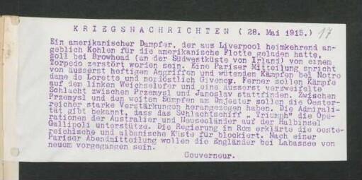 17 Kriegsnachrichten 28. Mai 1915