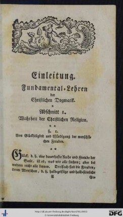 Einleitung. Fundamental-Lehren der Christlichen Dogmatik.
