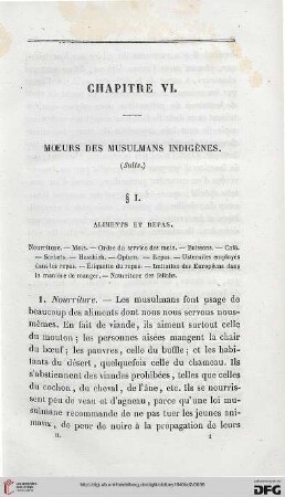 Chapitre VI: Moeurs de musulmans indigènes