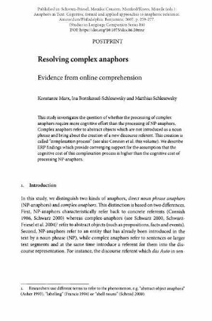 Resolving complex anaphors. Evidence from online comprehension