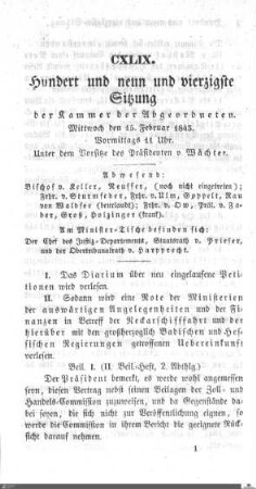 149. Sitzung, Stuttgart, 15.2.1843