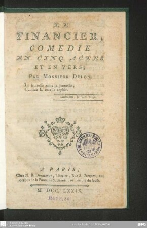 Le financier : comédie en cinq actes et en vers