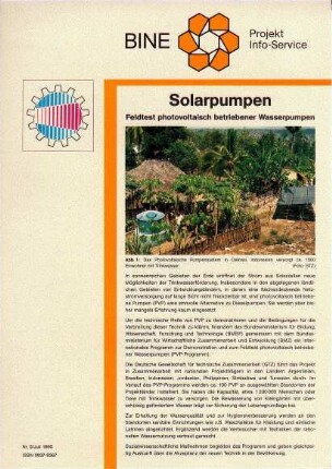 Solarpumpen. Feldtest photovoltaisch betriebener Wasserpumpen.