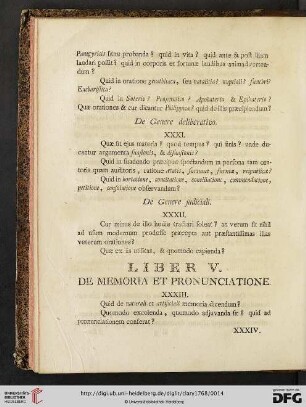 Liber V: De Memoria et Pronunciatione