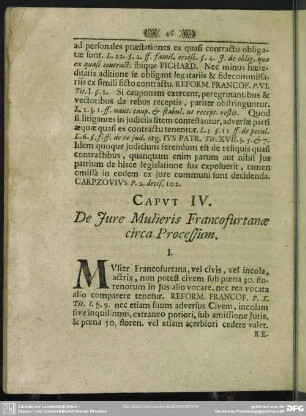 Caput IV. De Iure Mulieris Francofurtanae circa Processum