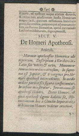 Sect. V. De Homeri Apotheosi.