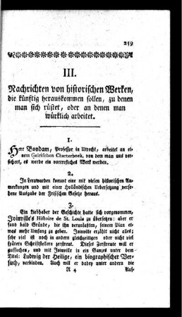 Nachrichten von historischen Werken, die künftig herauskommen sollen, zu denen man sich rüstet, oder an denen man würklich arbeitet