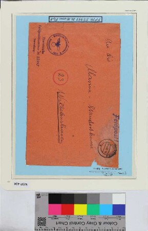 Dienstbrief, Schiffsname/Landeinheit: 70. Minensuchflottille Kommando, Feldpostnr. 55997; Frankatur, Mi.-Nr.: [Keine]; Poststempel: Wattenscheid e 29.4.44.-13; Nebenstempel: Dienststelle Feldpost-Nr. M 55997