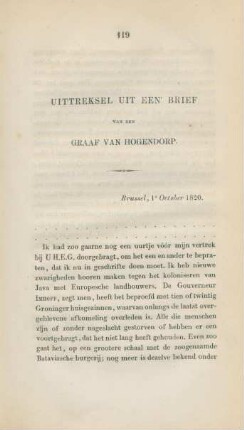 Uittreksel uit een' brief van den Graaf van Hogendorp