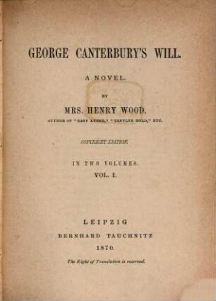 George Canterbury' Will : a novel ; in two volumes. 1