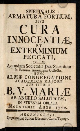 1-372, Spiritualis Armatura Fortium, Sive Cura Innocentiae ...