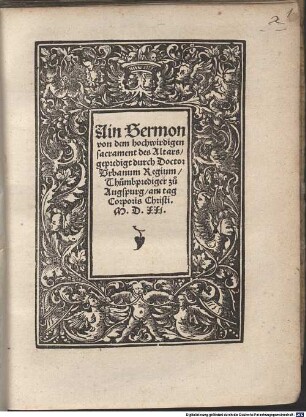 Ain Sermon von dem hochwirdigen sacrament des Altars