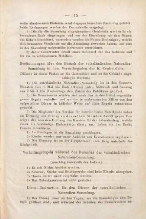 Dienst-Instruktion für den Diener der vaterländischen Naturalien-Sammlung