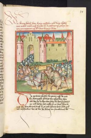 König Karl, Lewe und dessen Söhne ziehen gewappnet aus Bourges aus