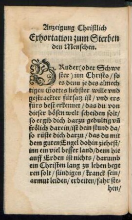 Exhortation zum Sterben den Menschen.
