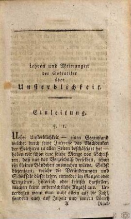 Lehren und Meinungen der Sokratiker über Unsterblichkeit