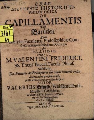 Diaskepsis Historico-Philologica De Capillamentis : = Vom Barücken