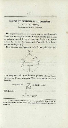 Équation et propriétes de la loxodromie.