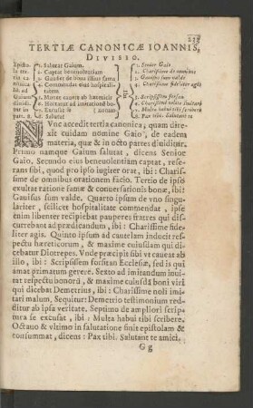Tertiae Canonicae Joannis, Divisio.