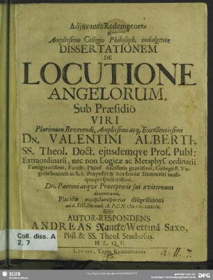 Dissertationem de locutione angelorum