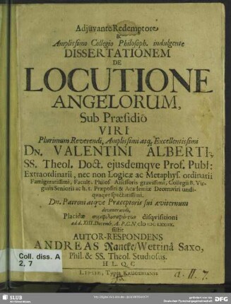 Dissertationem de locutione angelorum